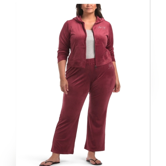 🔹️Juicy Couture🔹️plus Size Women's Wine Classic Velour Jogger Set - Picture 3 of 3